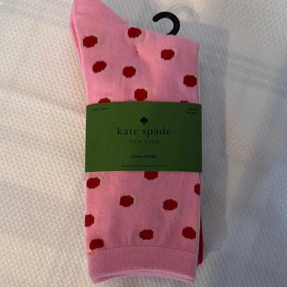 Kate‎ Spade New York Womens 3 Pack Crew Socks Pink Red White Polka Dot NWT 4-10